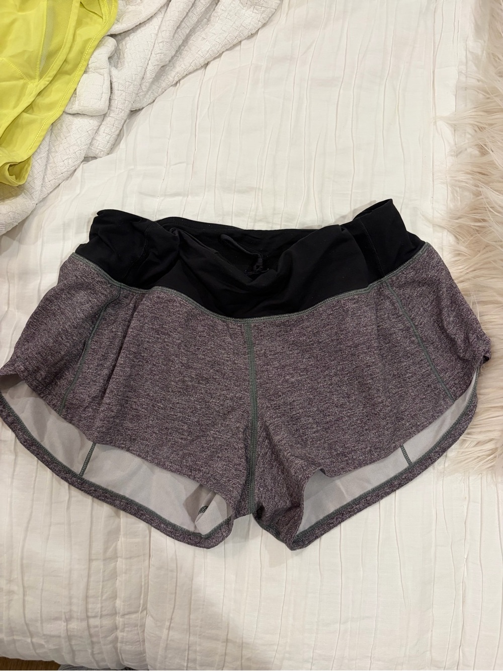 lululemon athletica Heather Grey Running Shorts with Black Waistband